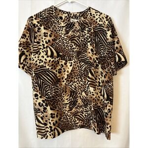 K C Studio Women's Y2K Brown Animal Print Button Back Size M Mob Wife